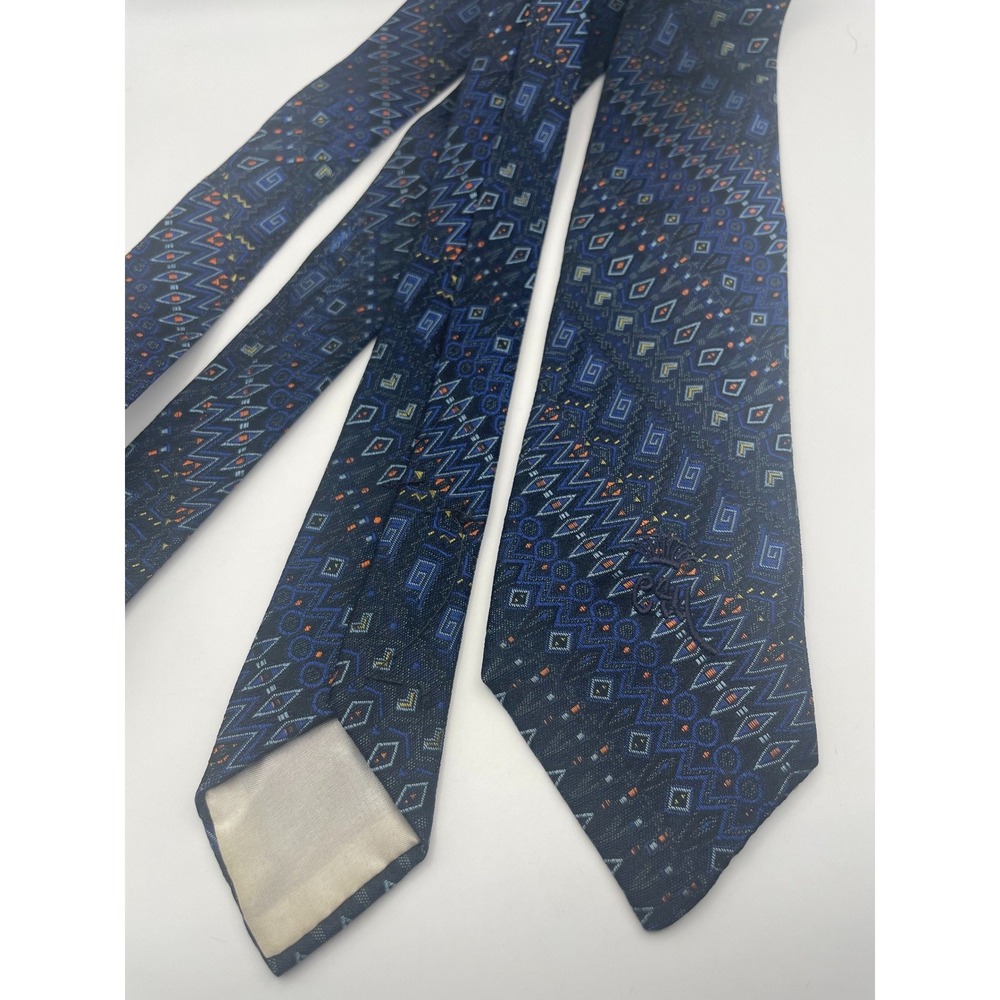 Countess Mara Navy Blue Geometric Tribal Pattern Silk Zigzag Diamond Woven Tie